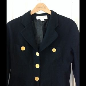 Jones NY Black Wool Blazer Brass Coin Long Jacket